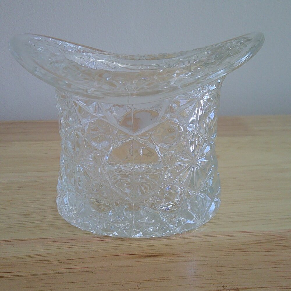 Vintage, Fenton Daisy & Button, Top Hat, Clear Glass Toothpick/Trinket Holder